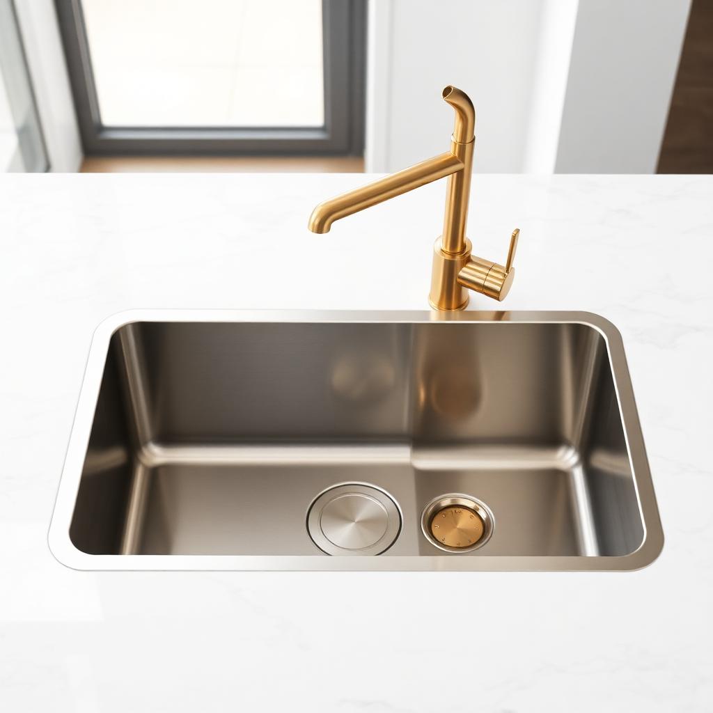 Undermount sink with gold faucet